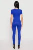 Ribbed Knit Short Sleeve V Neck Jumpsuit sold by Rainbow
