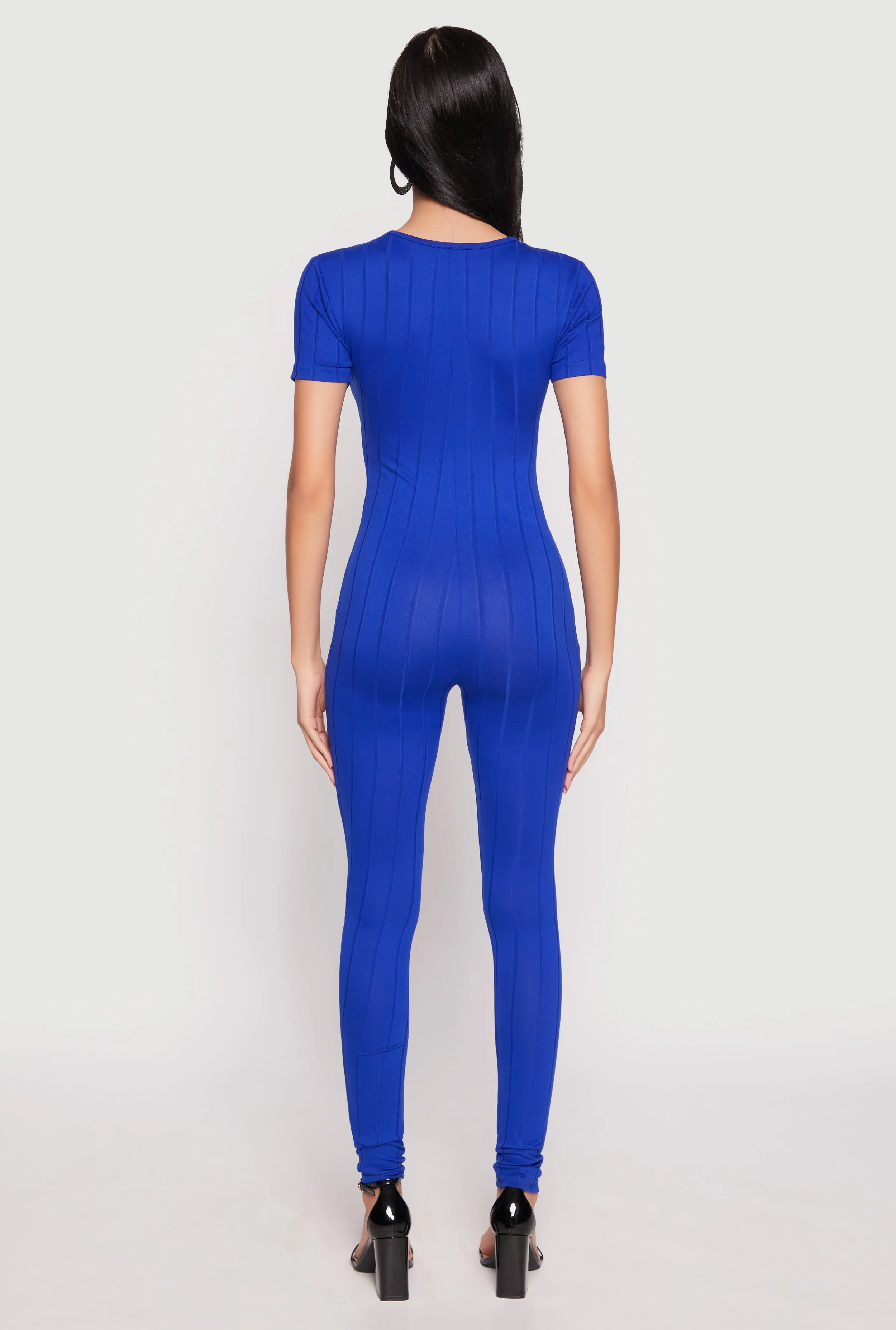 Ribbed Knit Short Sleeve V Neck Jumpsuit sold by Rainbow product image thumbnail 3