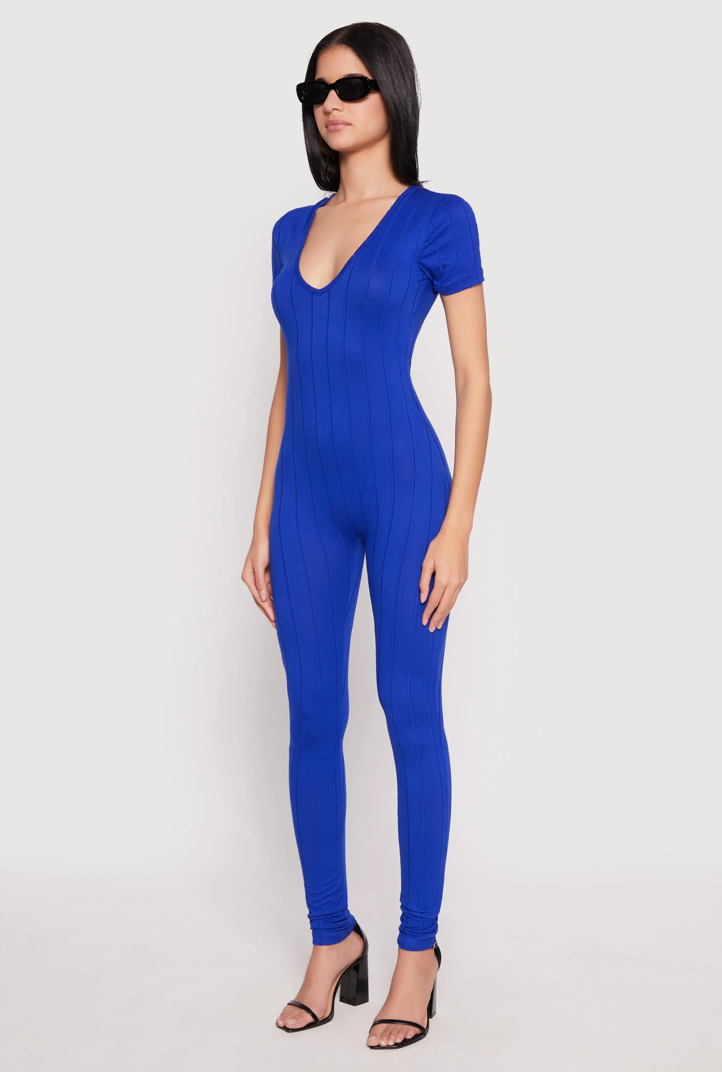 Ribbed Knit Short Sleeve V Neck Jumpsuit sold by Rainbow product image thumbnail 2