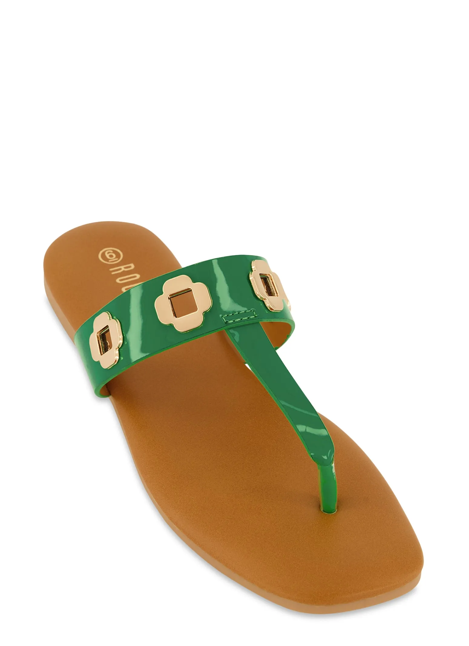 Geometric Metallic Eyelet Thong Slide Sandals sold by Rainbow