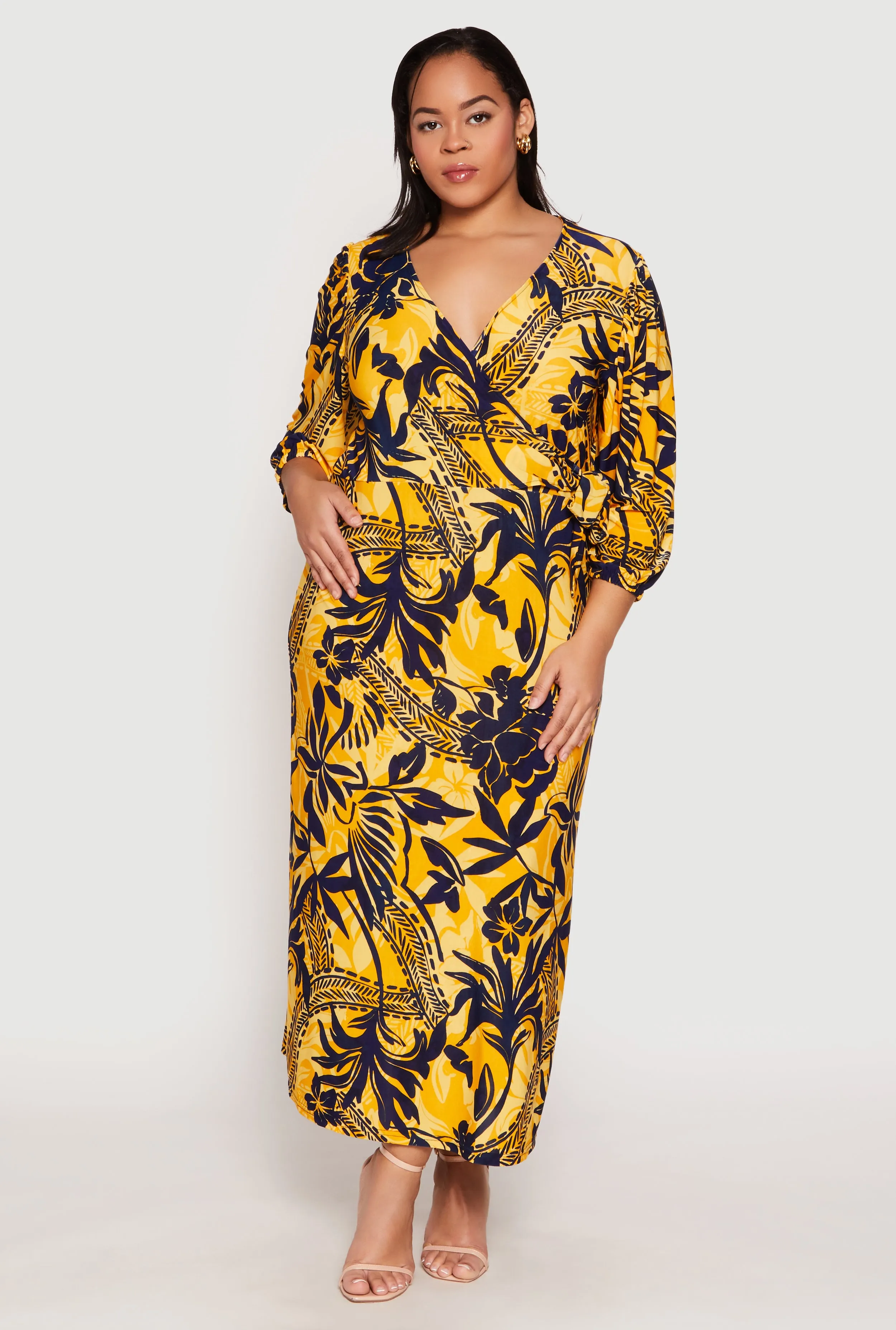 Plus Size Tropical Print Faux Wrap Maxi Dress sold by Rainbow