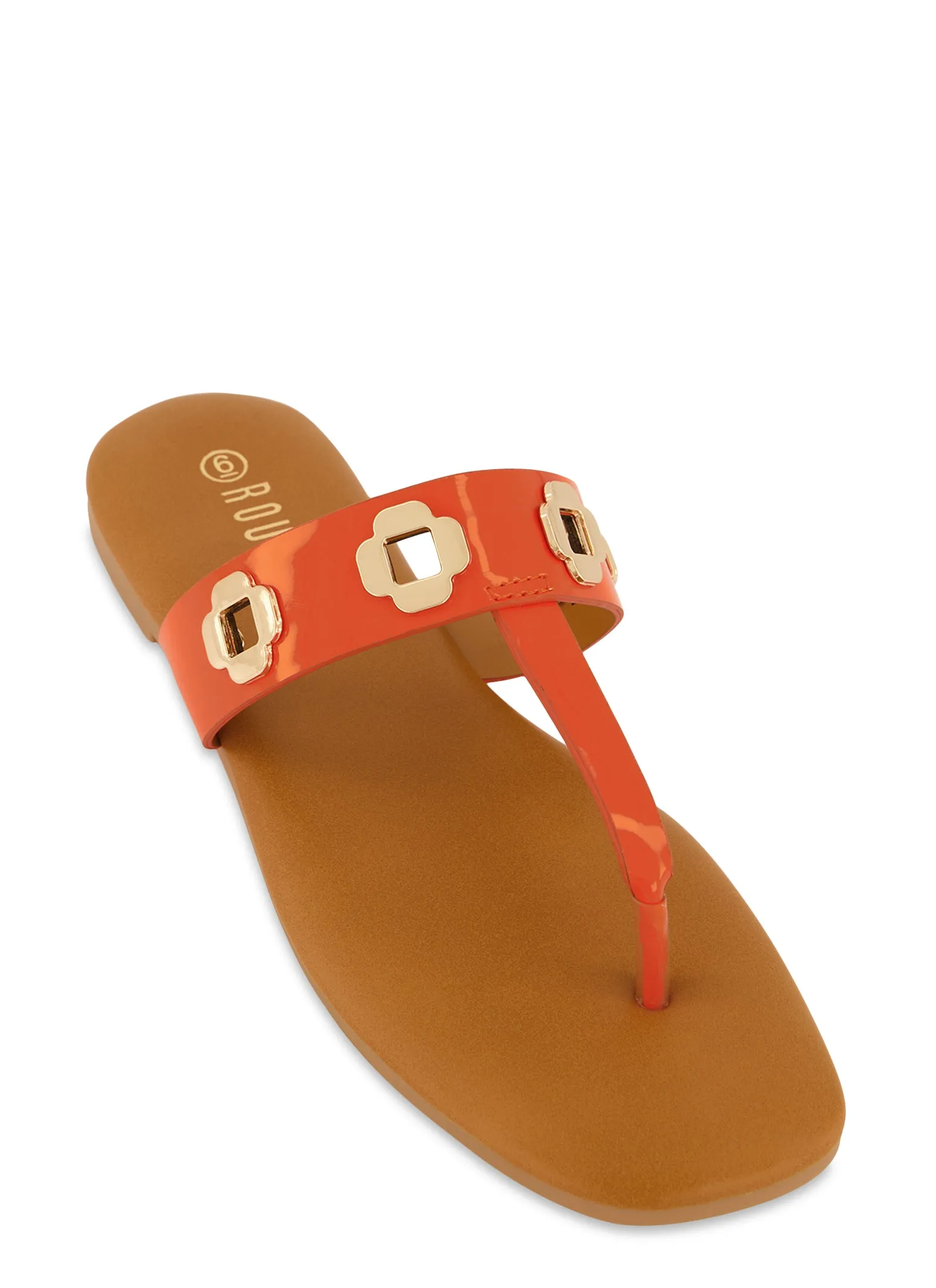 Geometric Metallic Eyelet Thong Slide Sandals sold by Rainbow