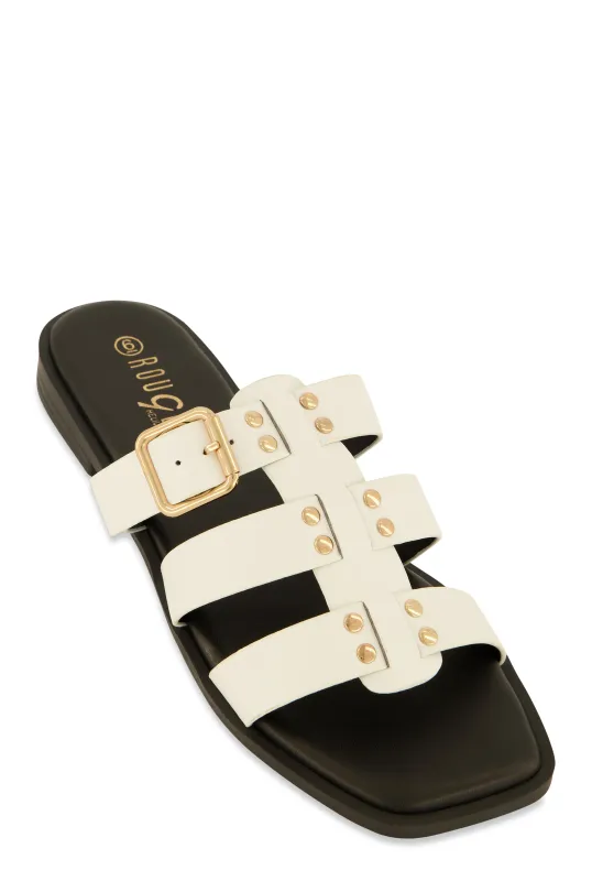 Studded Buckle Detail Slide Sandals sold by Rainbow