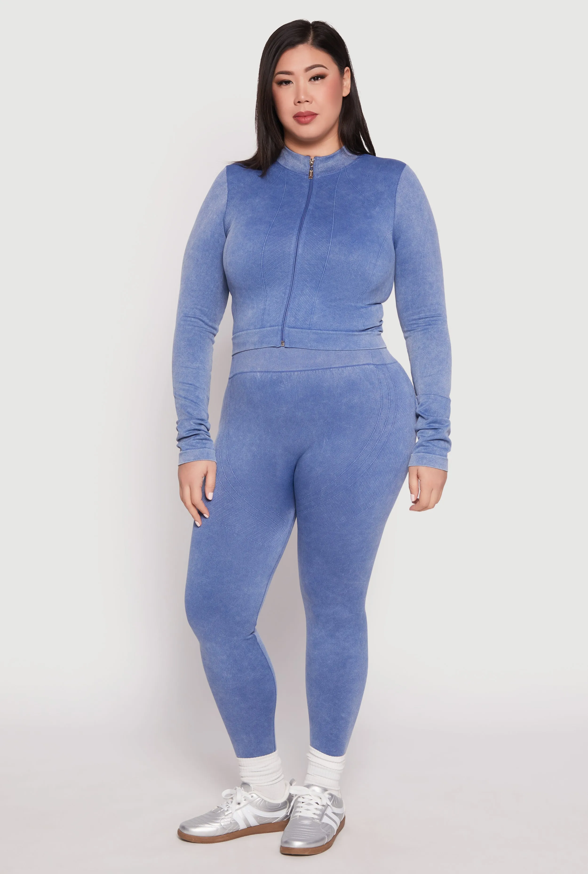 Plus Size Seamless Acid Wash Compression Rib Leggings sold by Rainbow