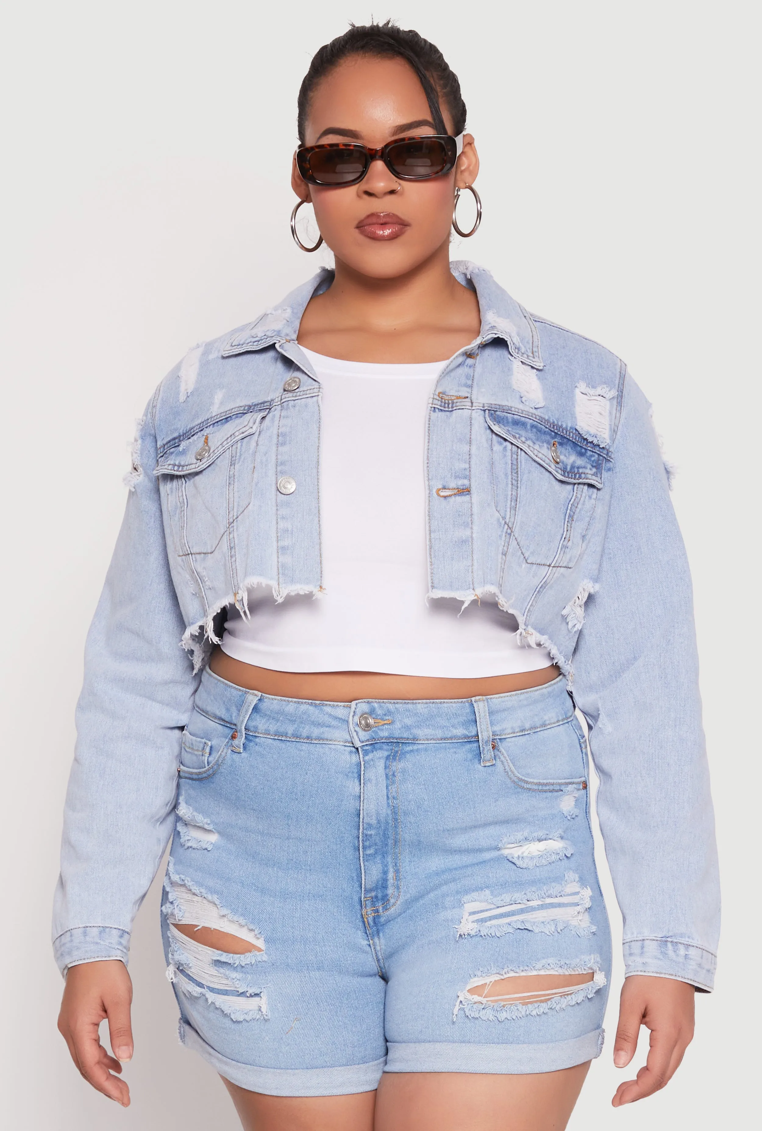 Plus Size Distressed Denim Jacket sold by Rainbow product image thumbnail 2