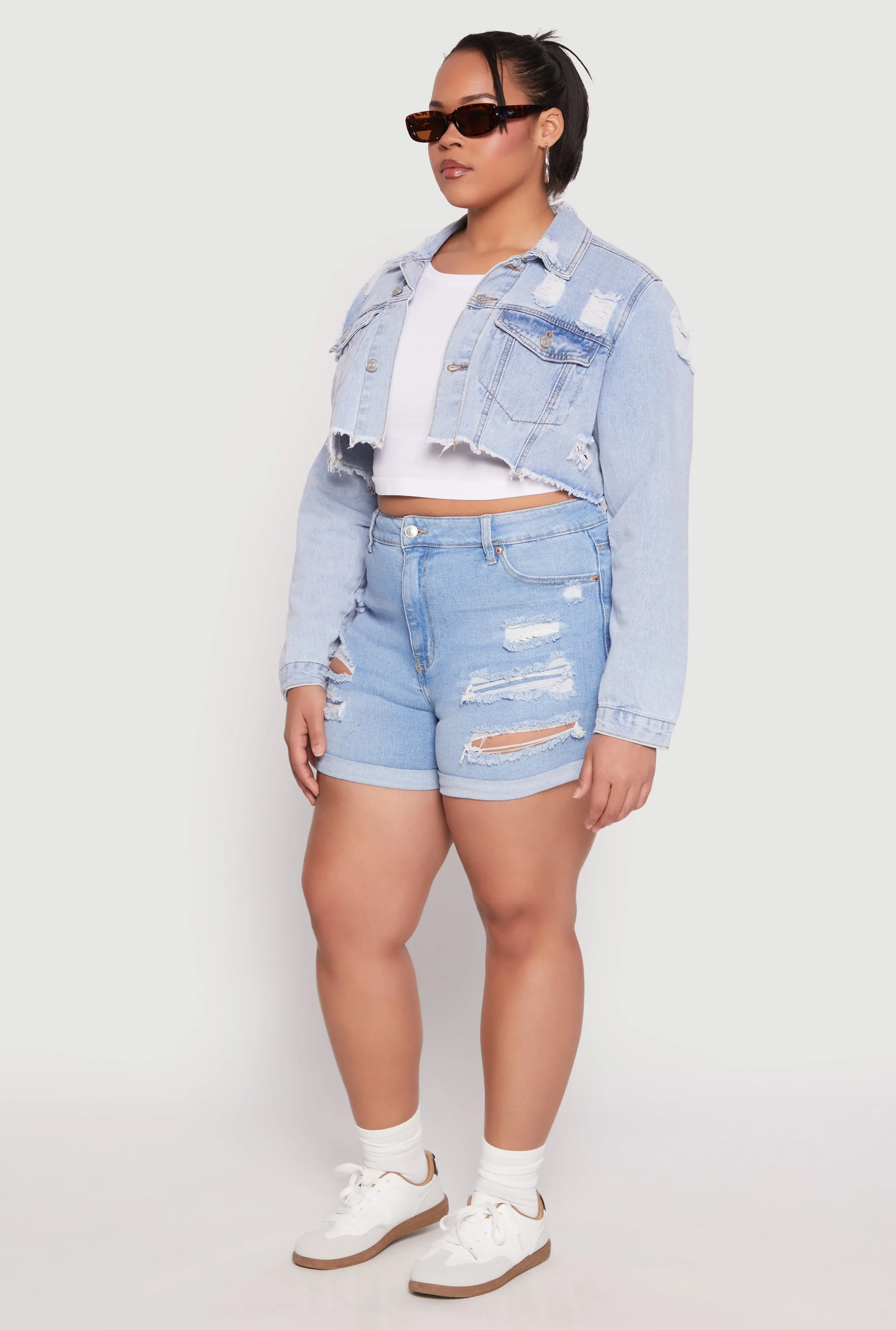 Plus Size Distressed Denim Jacket sold by Rainbow product image thumbnail 3