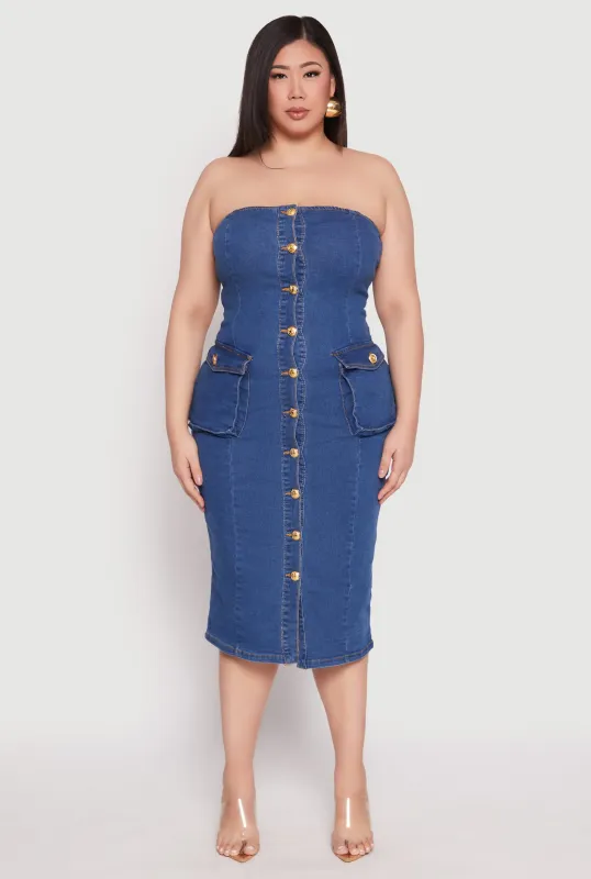 Plus Size Daisy Denim Tube Dress sold by Rainbow