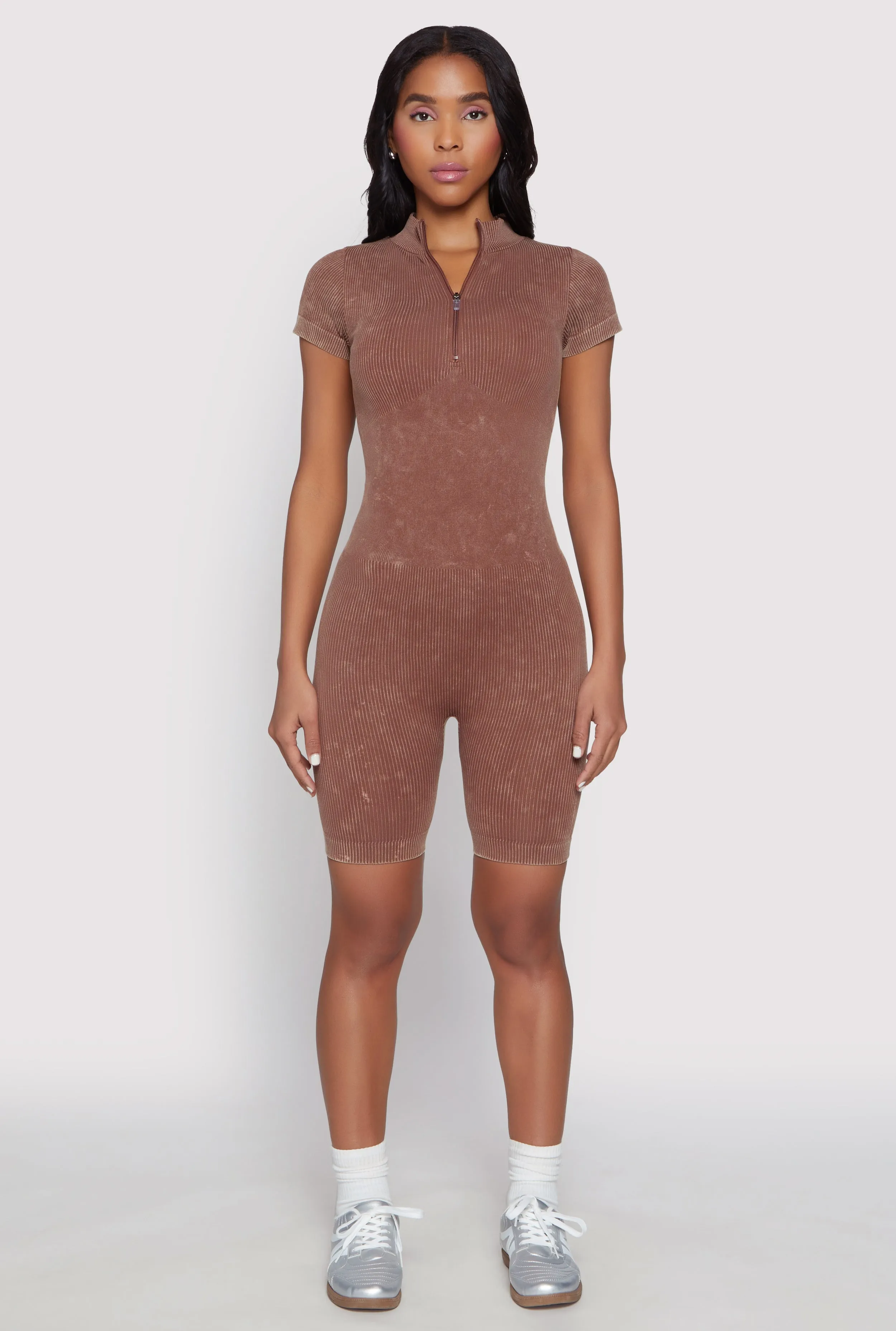 Acid Wash Biker Romper sold by Rainbow