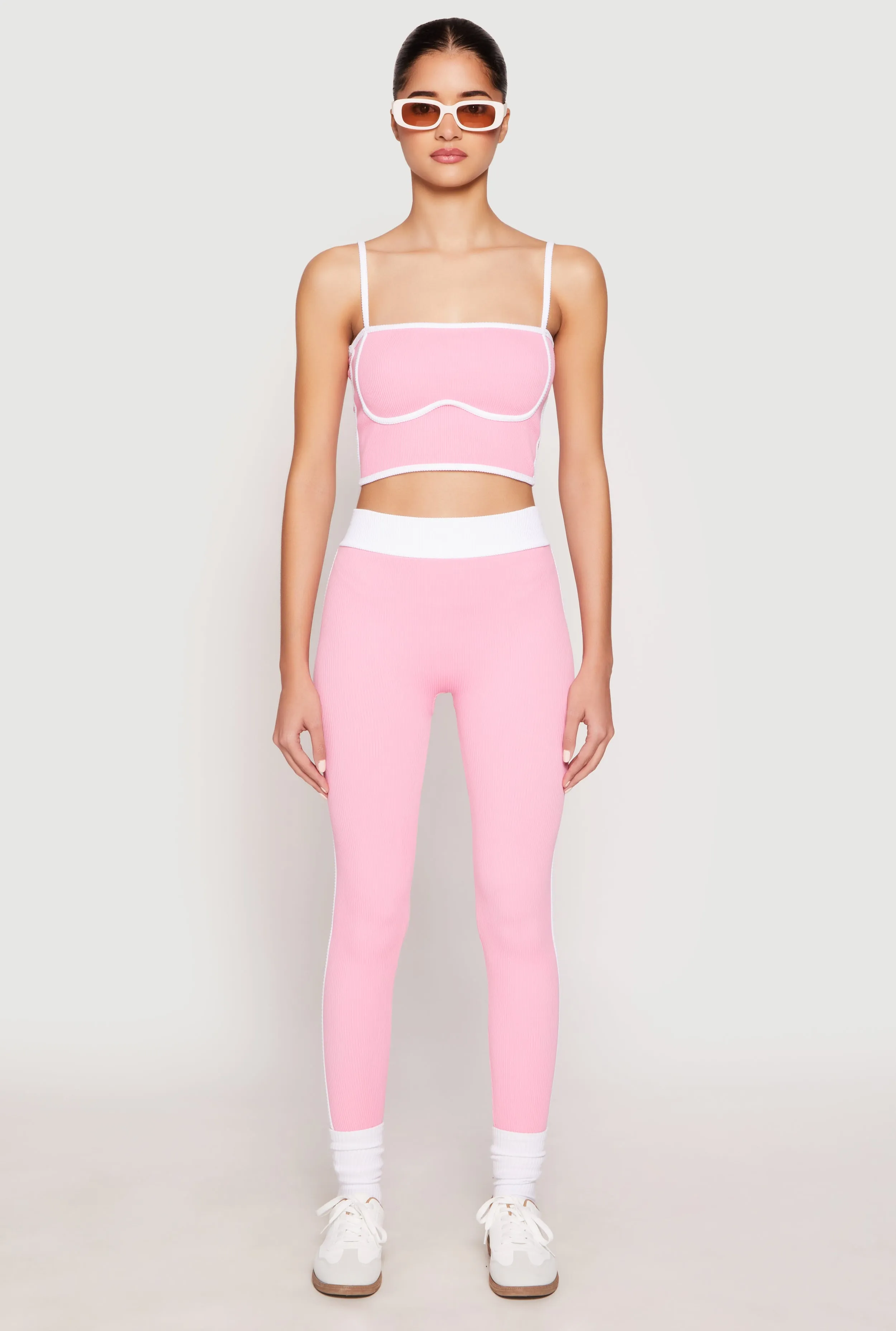 Contrast Trim Ribbed Knit Leggings sold by Rainbow