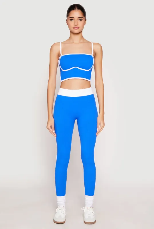 Contrast Trim Ribbed Knit Leggings sold by Rainbow