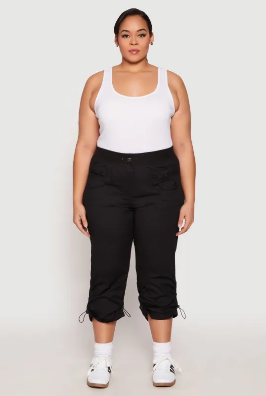 Plus Size Poplin Toggle Drawstring Capri Shorts sold by Rainbow