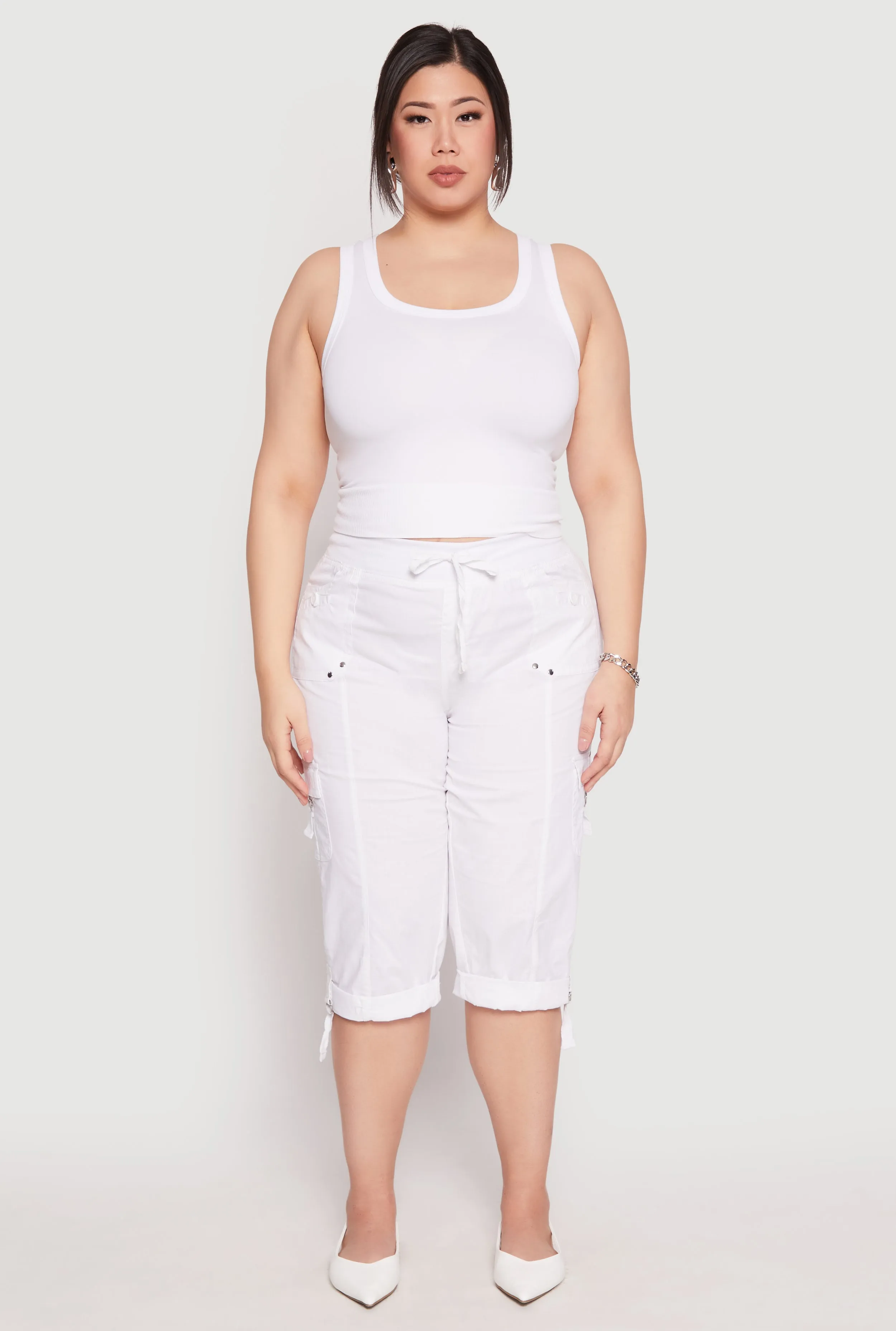 Plus Size Poplin Rolled Cuff Capri Pants sold by Rainbow