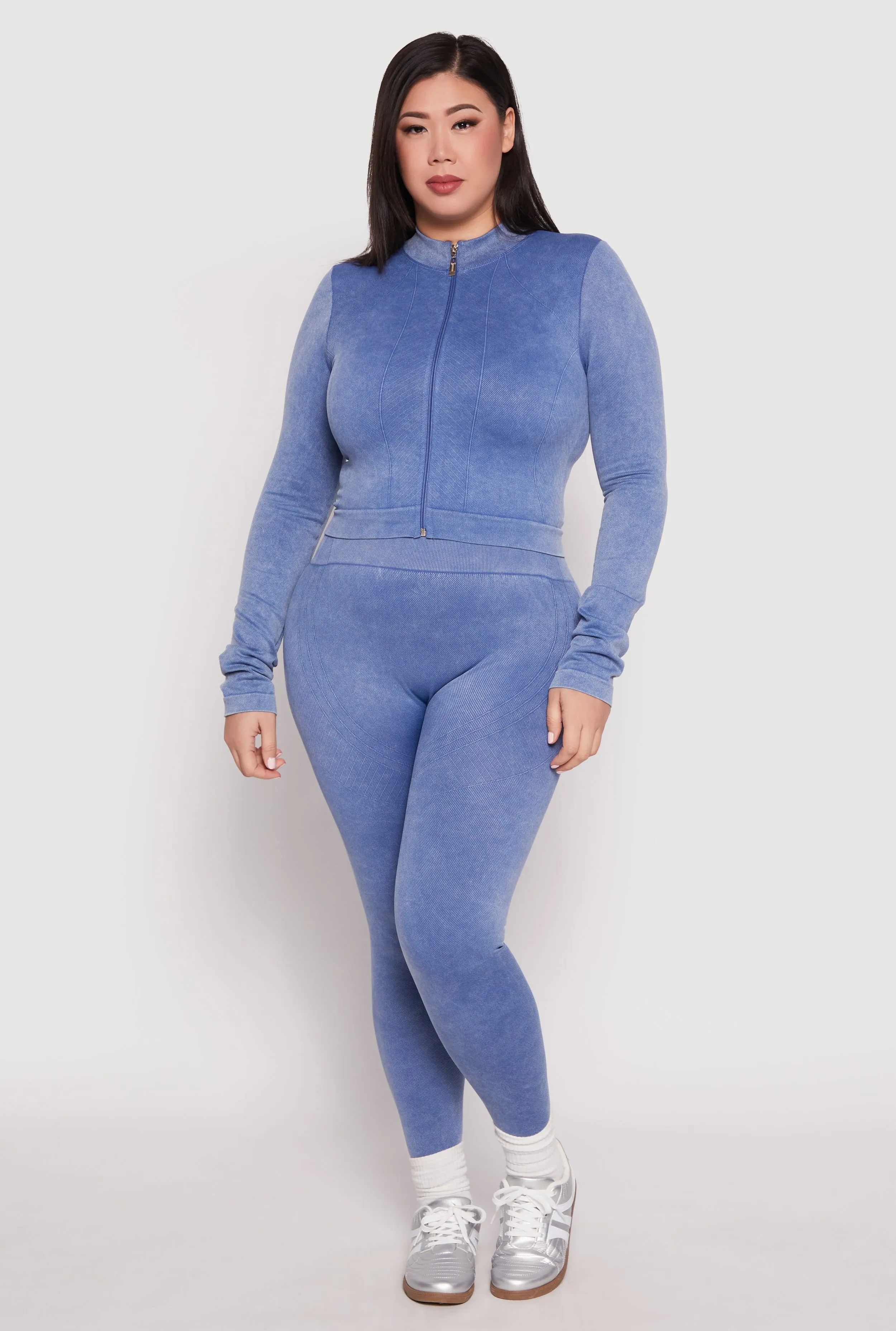 Plus Size Seamless Acid Wash Mock Neck Track Jacket sold by Rainbow product image thumbnail 2