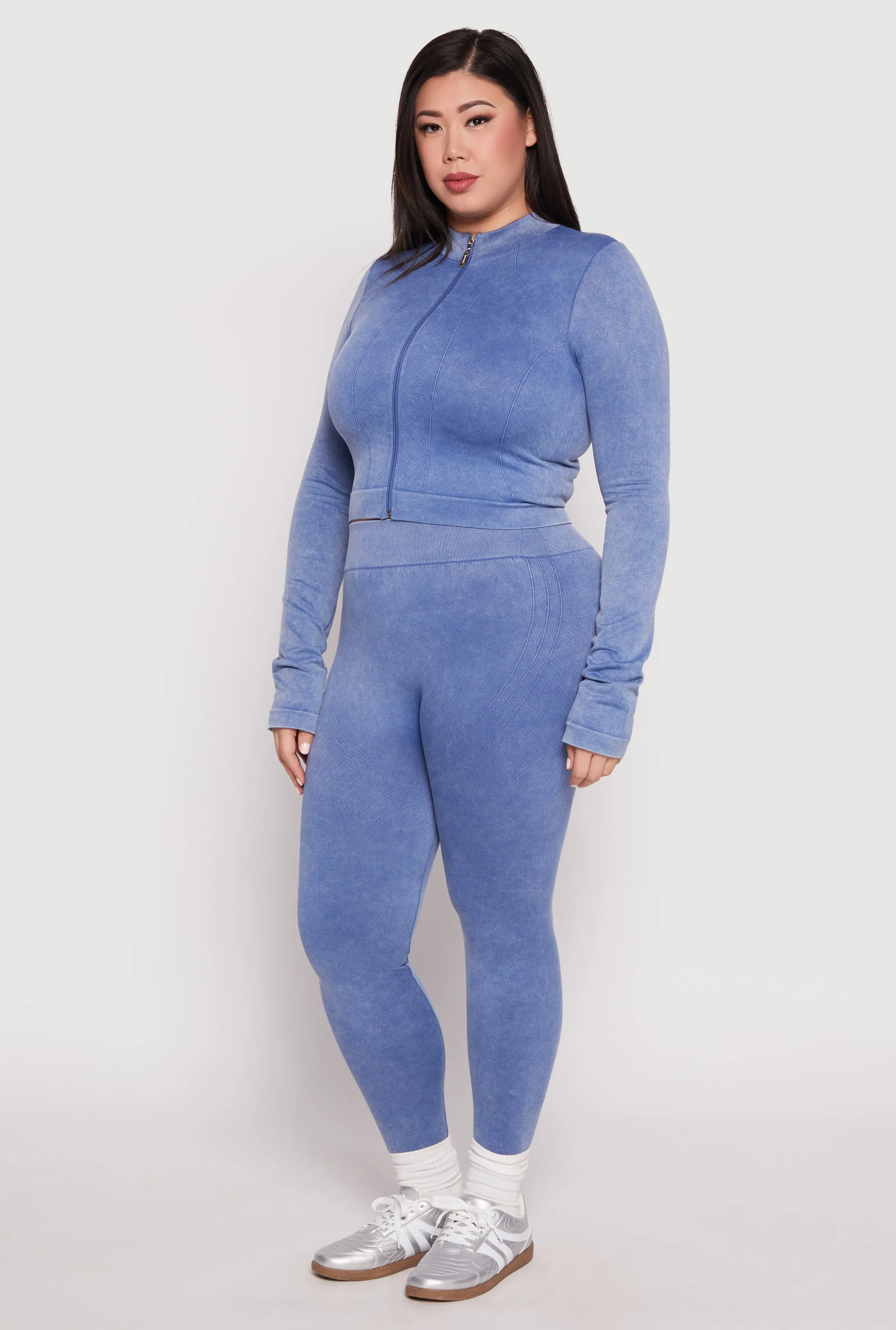 Plus Size Seamless Acid Wash Mock Neck Track Jacket sold by Rainbow product image thumbnail 3