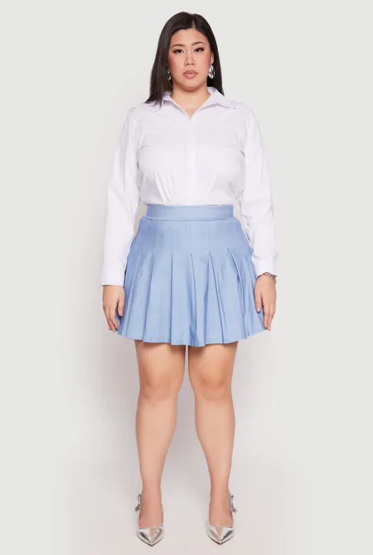Plus Size Denim High Waisted Pleated Skirt sold by Rainbow