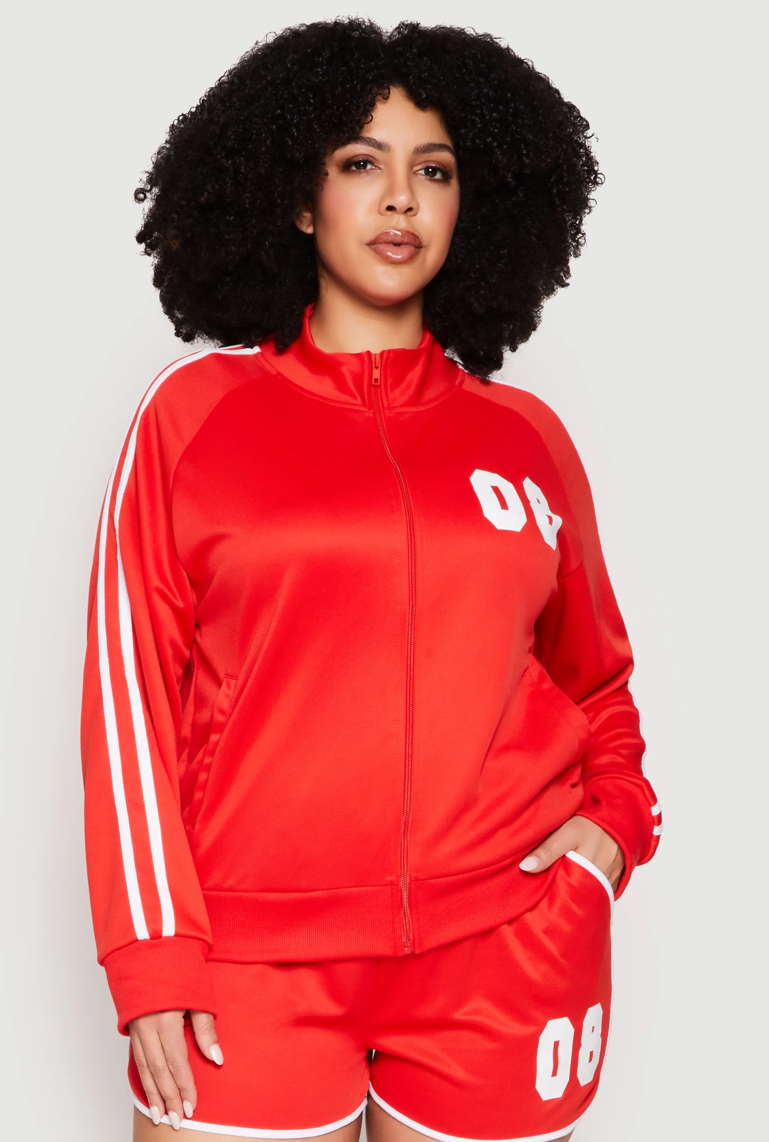 Plus Size 08 Varsity Stripe Track Jacket sold by Rainbow