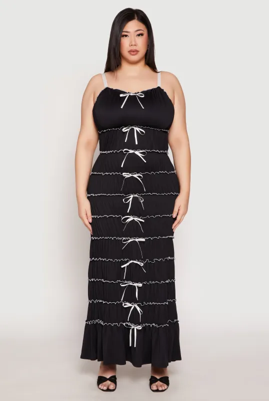 Plus Size Almost Famous Bow Tiered Maxi Dress sold by Rainbow