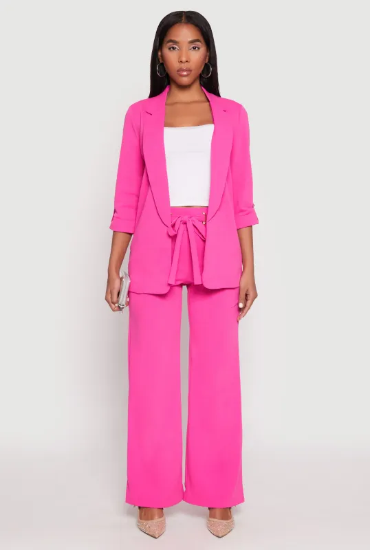 Crepe Knit Belted Front Wide Leg Pants sold by Rainbow