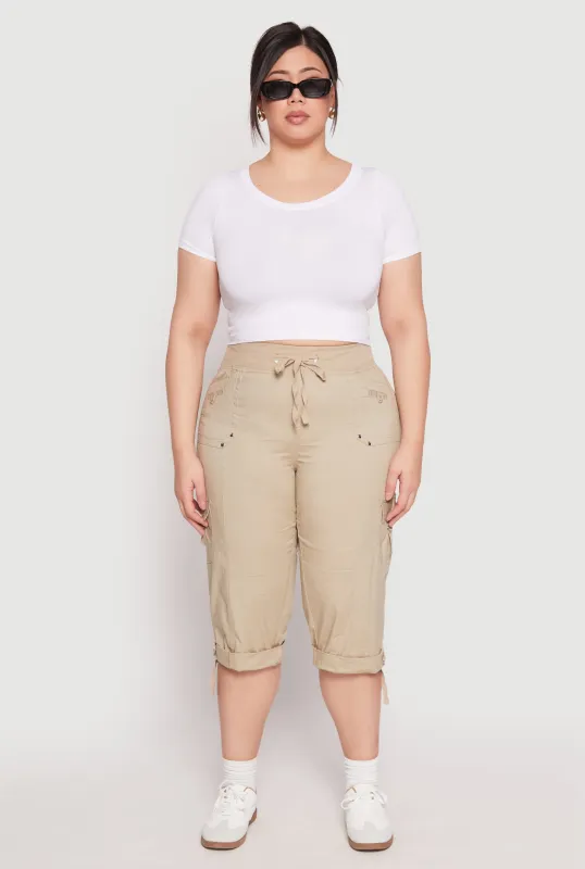 Plus Size Poplin Rolled Cuff Capri Pants sold by Rainbow