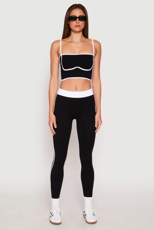 Contrast Trim Ribbed Knit Leggings sold by Rainbow