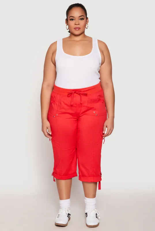 Plus Size Poplin Rolled Cuff Capri Pants sold by Rainbow