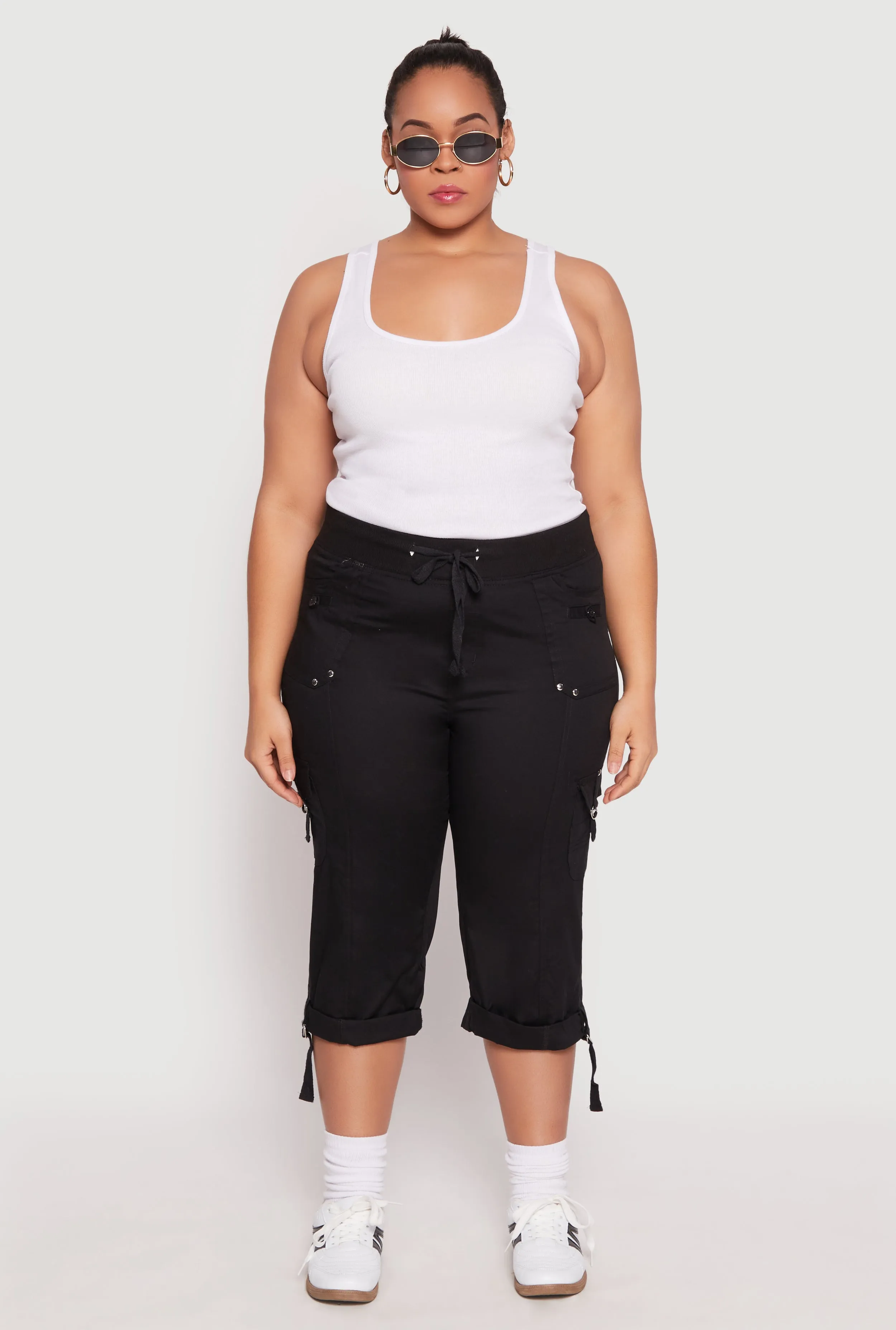 Plus Size Poplin Rolled Cuff Capri Pants sold by Rainbow