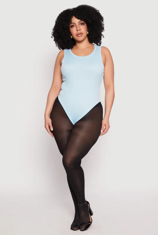 Plus Size Daisy Ribbed Knit Tank Thong Bodysuit sold by Rainbow