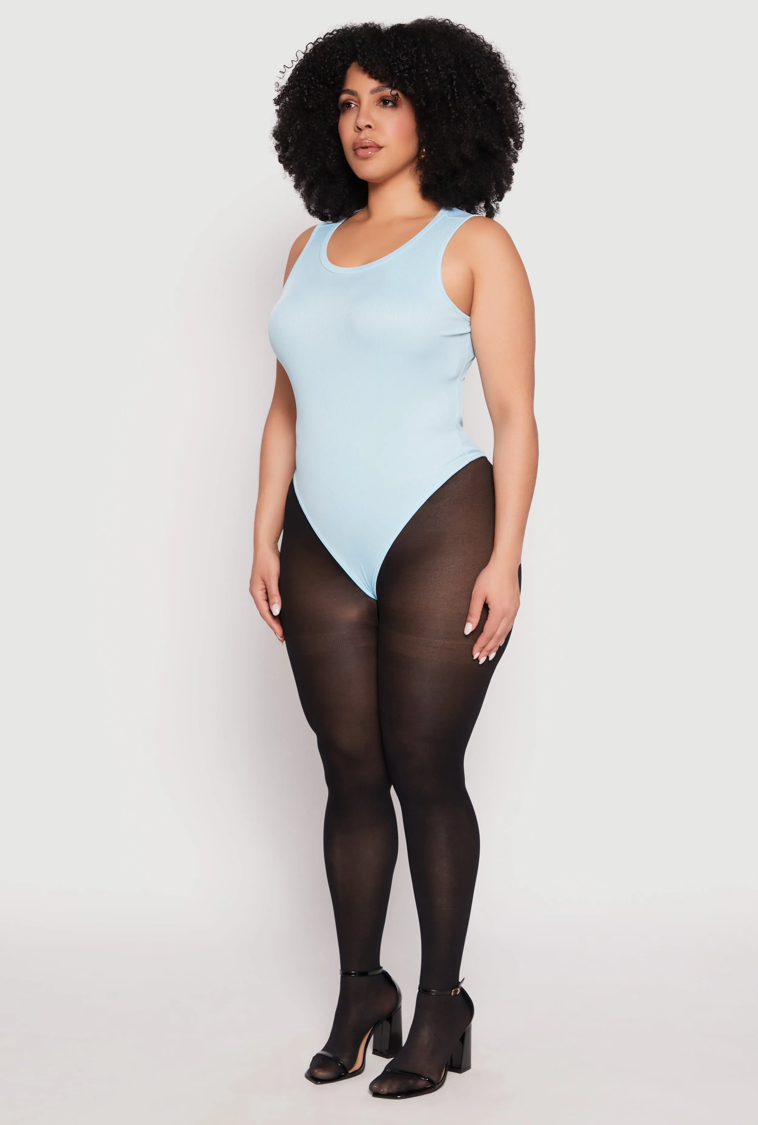 Plus Size Daisy Ribbed Knit Tank Thong Bodysuit sold by Rainbow product image thumbnail 3