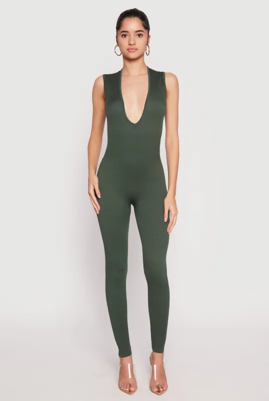 Daisy Seamless Rib Knit Plunge Catsuit sold by Rainbow
