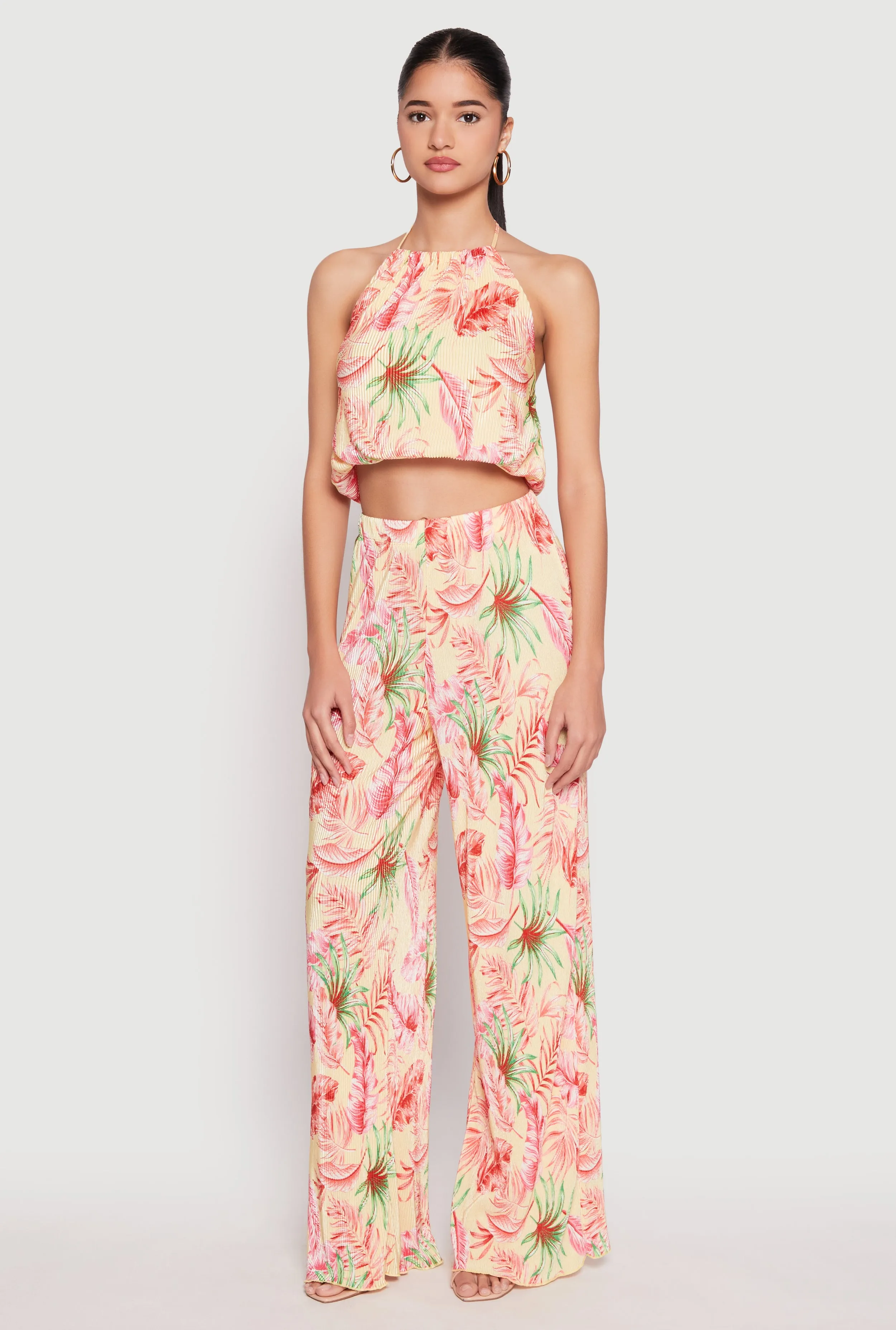 Almost Famous Plisse Tropical Print Halter Crop Top sold by Rainbow product image thumbnail 2