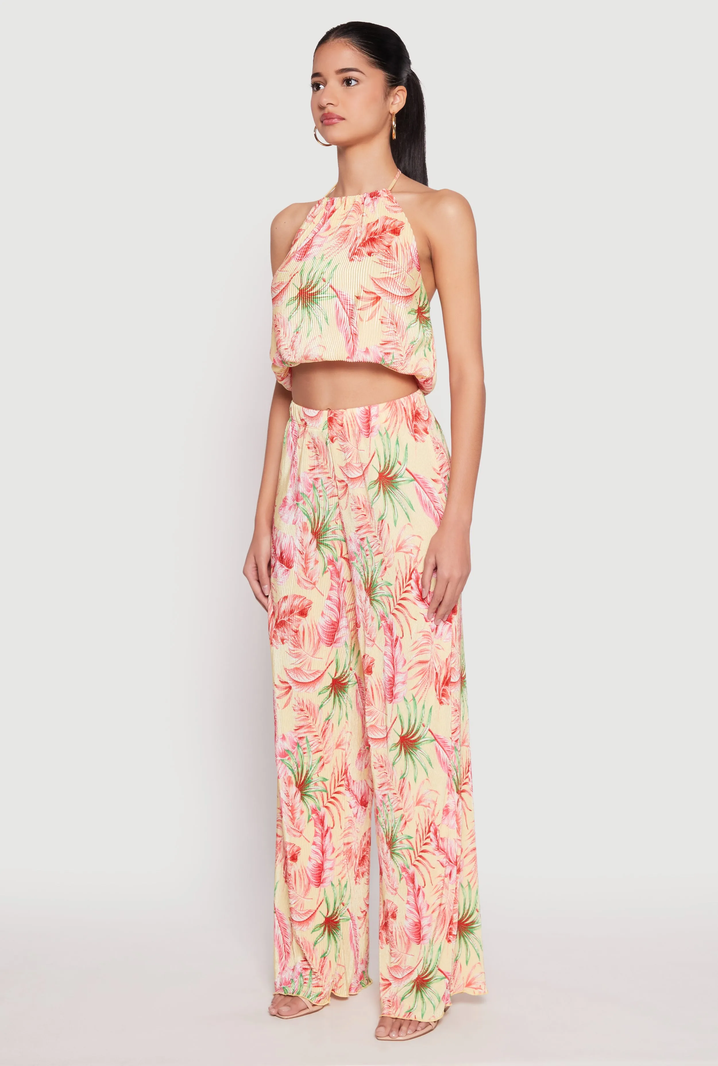 Almost Famous Plisse Tropical Print Halter Crop Top sold by Rainbow product image thumbnail 3