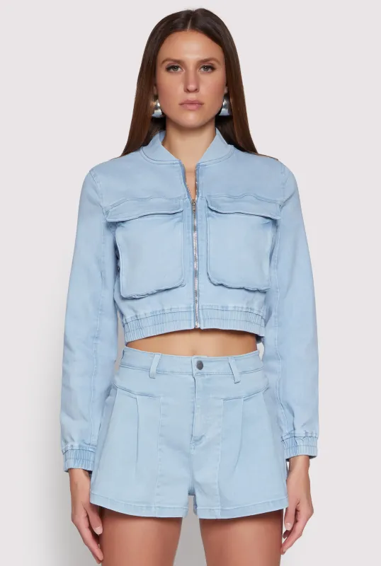 Haute Monde Cargo Pocket Cropped Jean Jacket sold by Rainbow