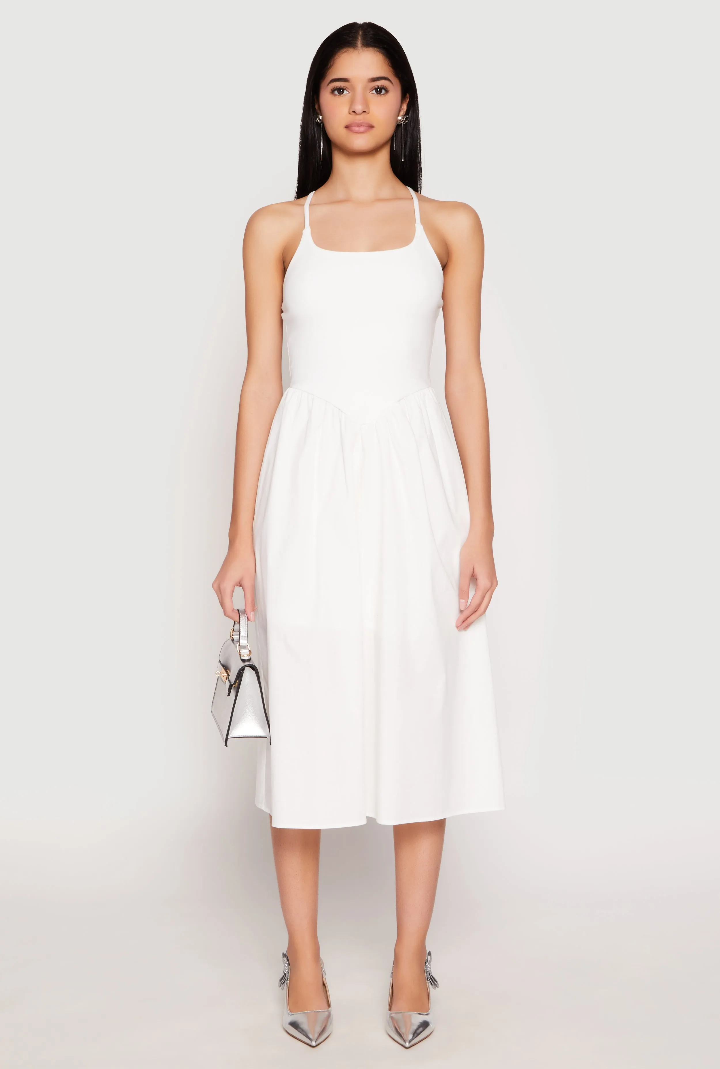 Almost Famous Sleeveless Empire Waist Midi Dress sold by Rainbow