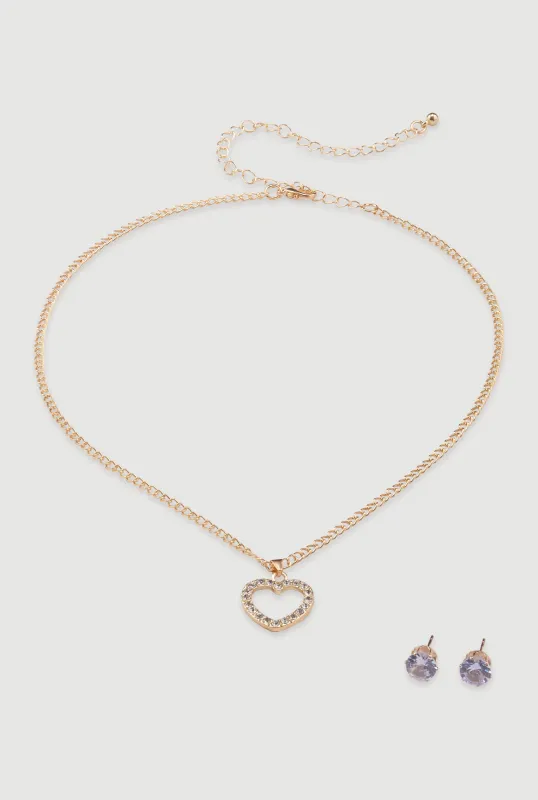 Cut Out Heart Necklace and Stud Earrings sold by Rainbow