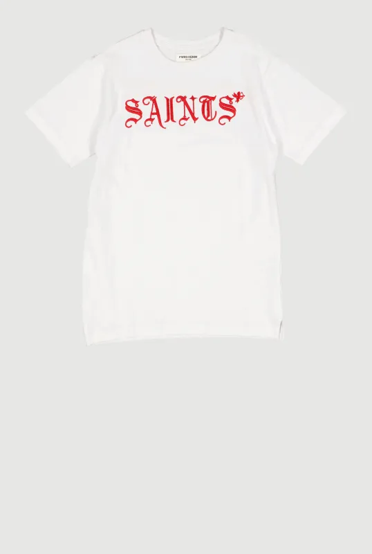 Boys Embroidered Saints and Sinners Graphic Tee sold by Rainbow