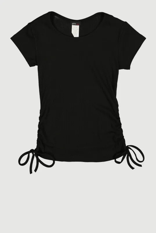 Girls Ribbed Knit Side Ruched Tee sold by Rainbow