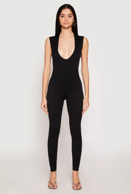 Daisy Seamless Rib Knit Plunge Catsuit sold by Rainbow