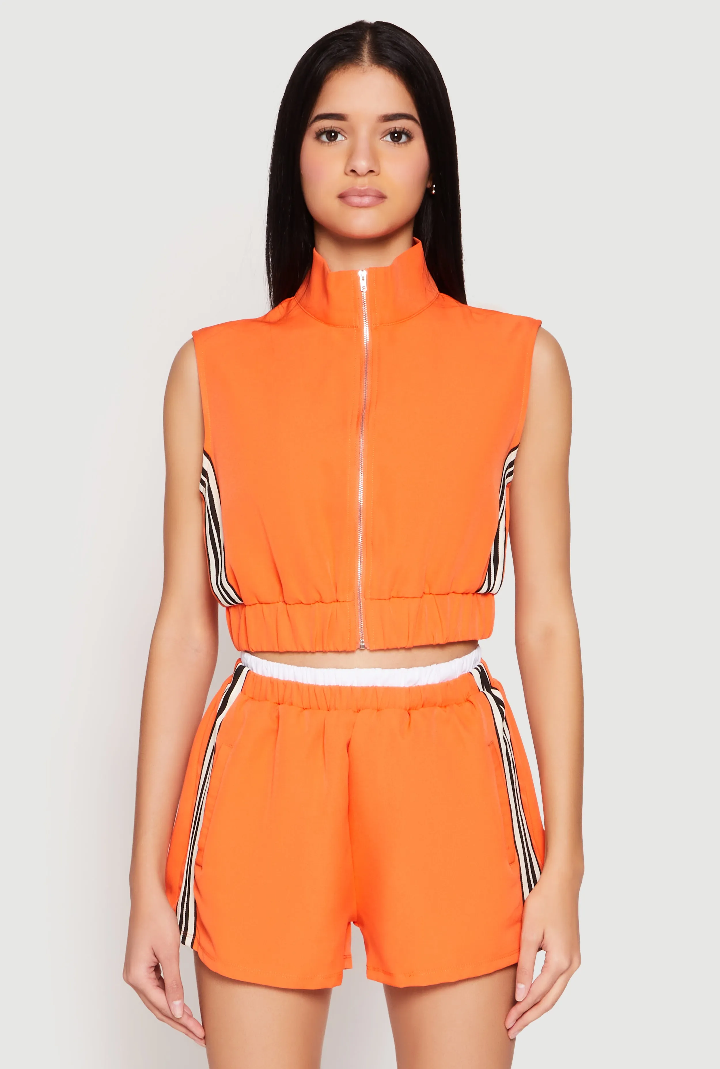 Side Stripe Sleeveless Zip Up Vest sold by Rainbow