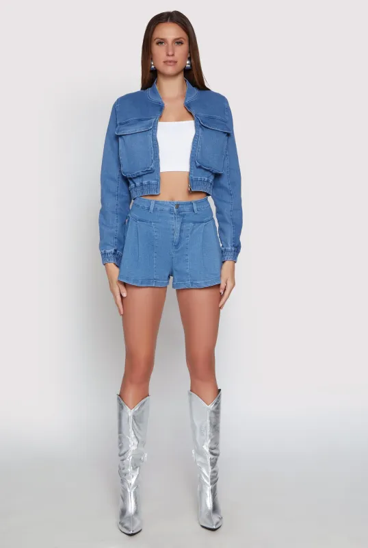 Haute Monde Denim Pleated Shorts sold by Rainbow