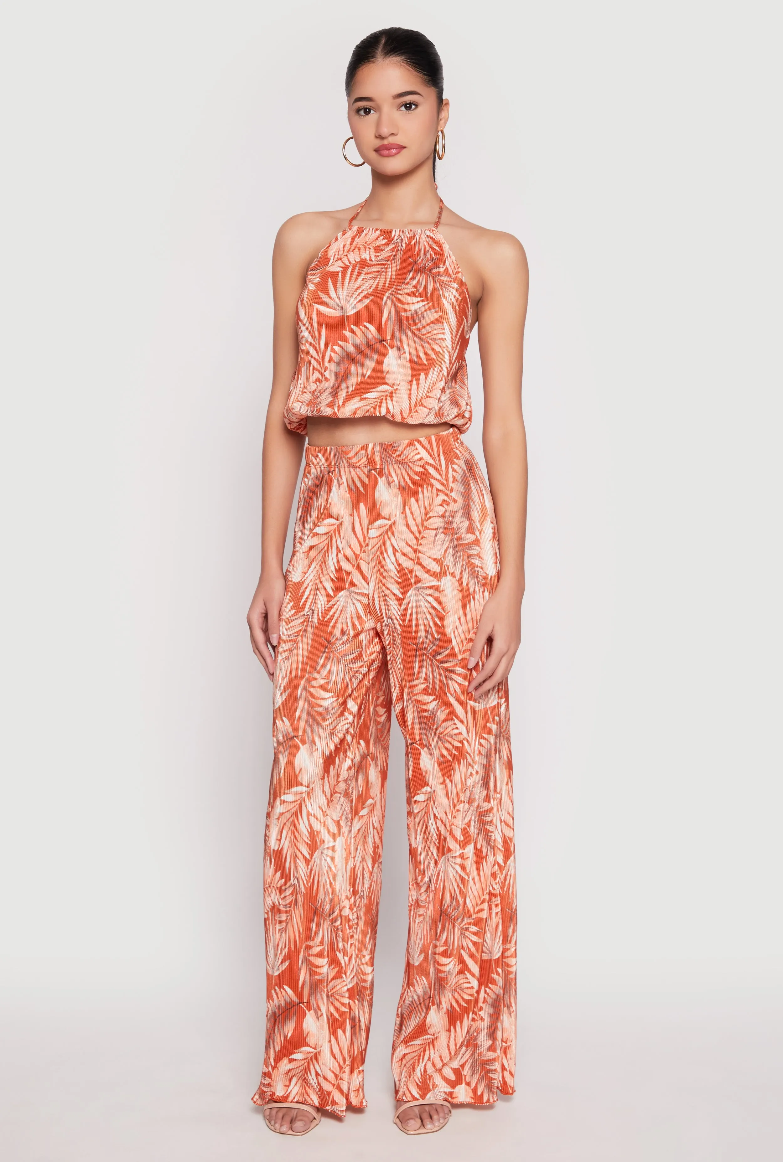 Almost Famous Plisse Tropical Print Cropped Halter Top sold by Rainbow product image thumbnail 2