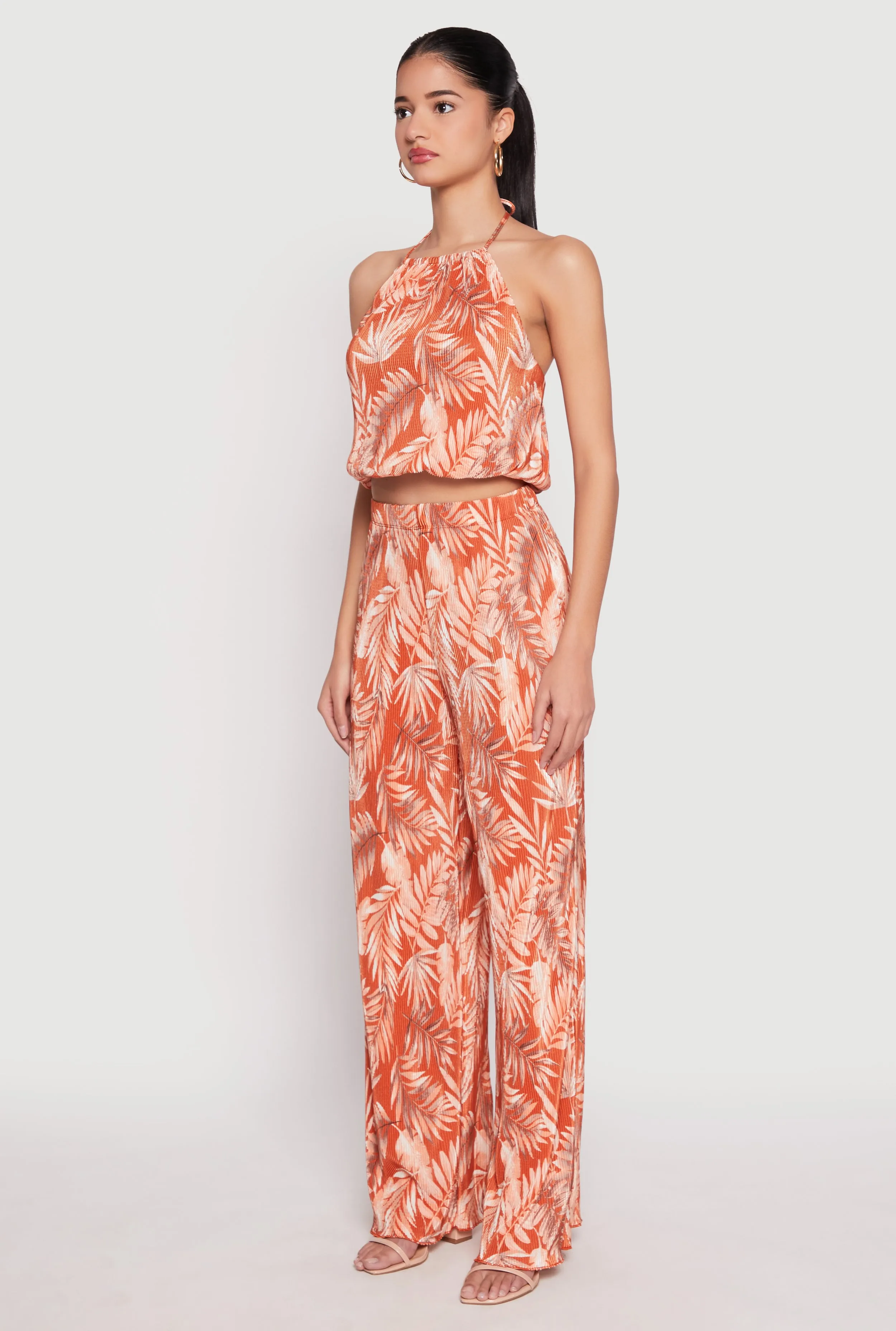 Almost Famous Plisse Tropical Print Cropped Halter Top sold by Rainbow product image thumbnail 3