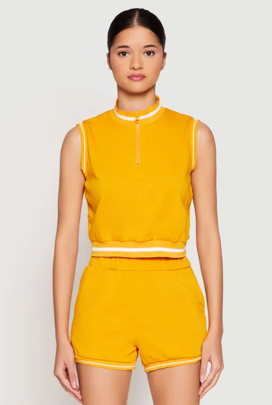 Striped Trim Sleeveless Half Zip Top sold by Rainbow