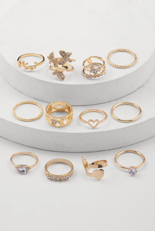 Butterfly Heart Rhinestone Assorted Rings Set of 12 sold by Rainbow