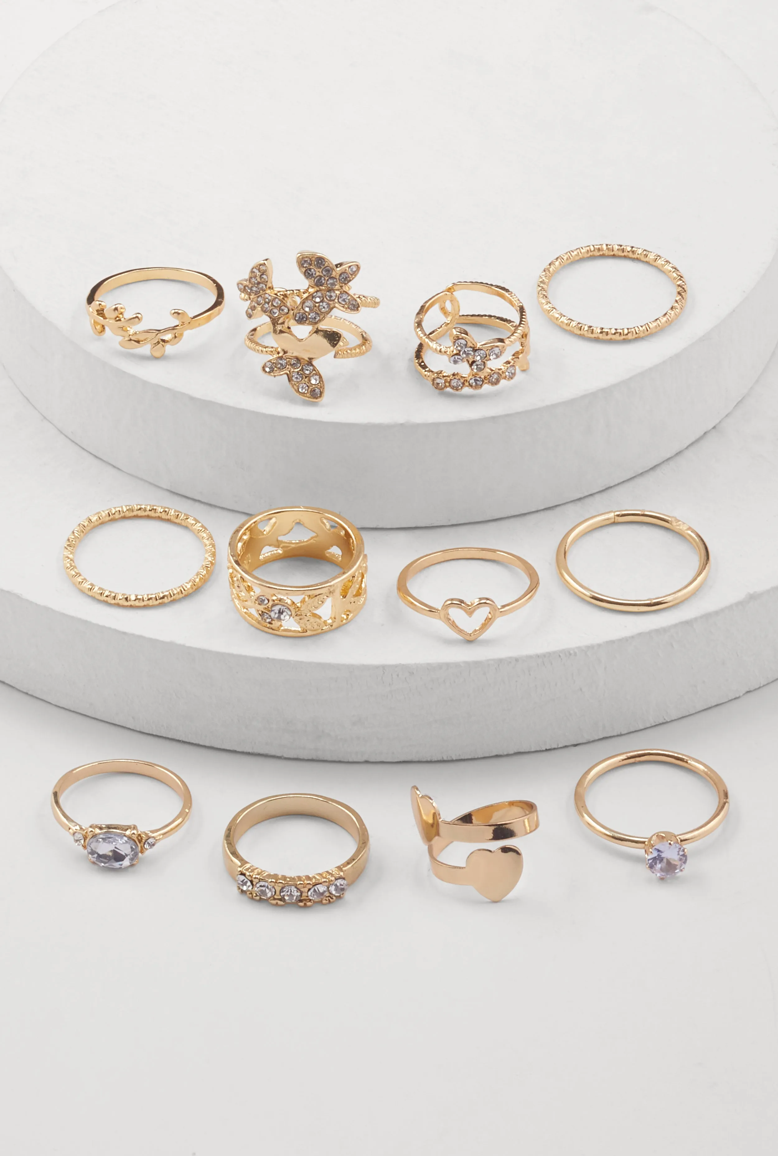 Butterfly Heart Rhinestone Assorted Rings Set of 12 sold by Rainbow