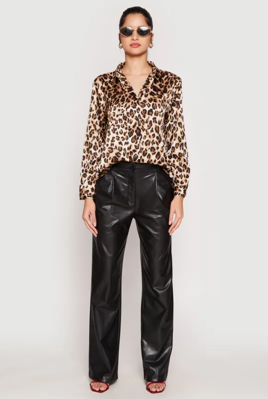 Satin Leopard Print Button Front Shirt sold by Rainbow
