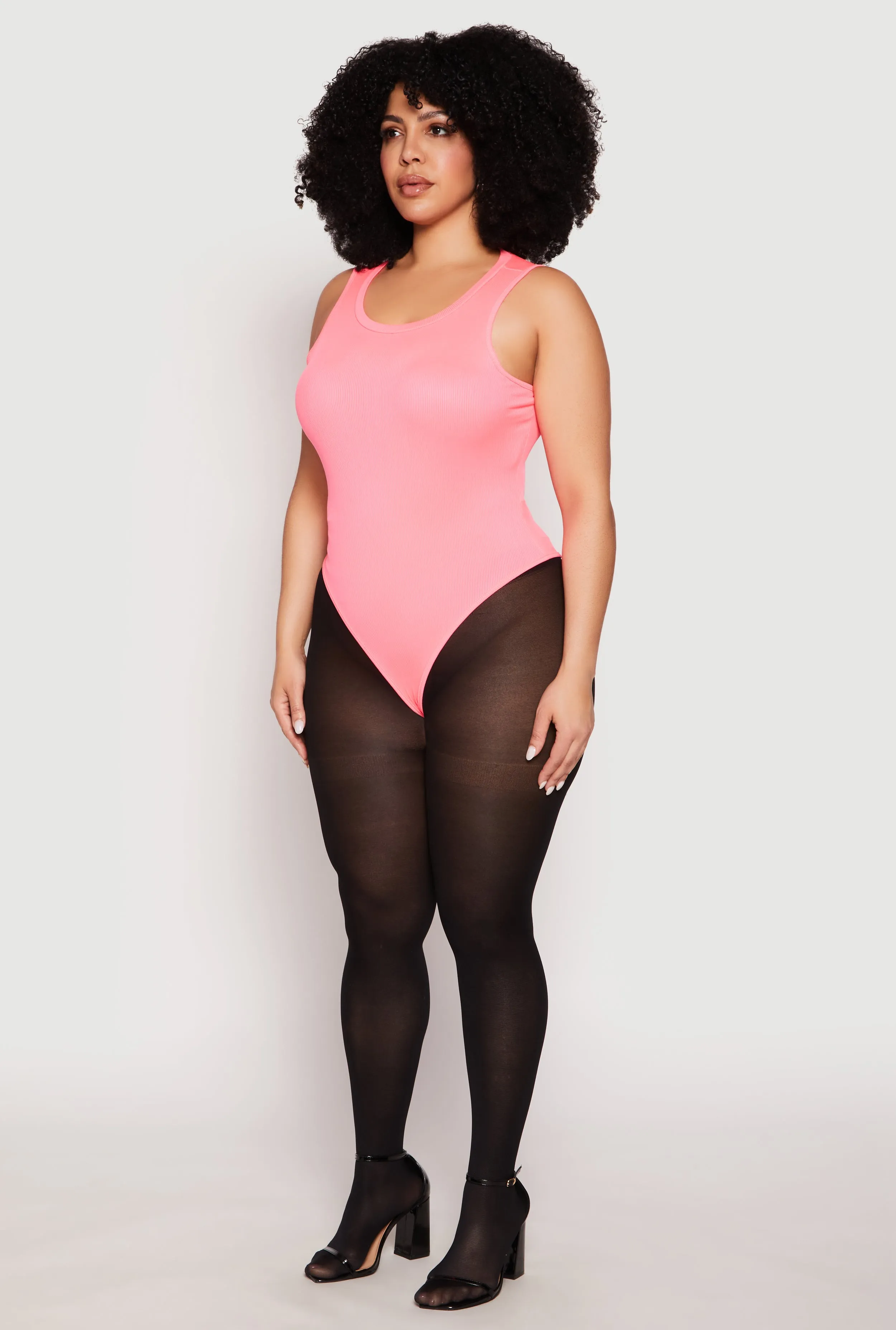 Plus Size Daisy Ribbed Knit Tank Thong Bodysuit sold by Rainbow product image thumbnail 3