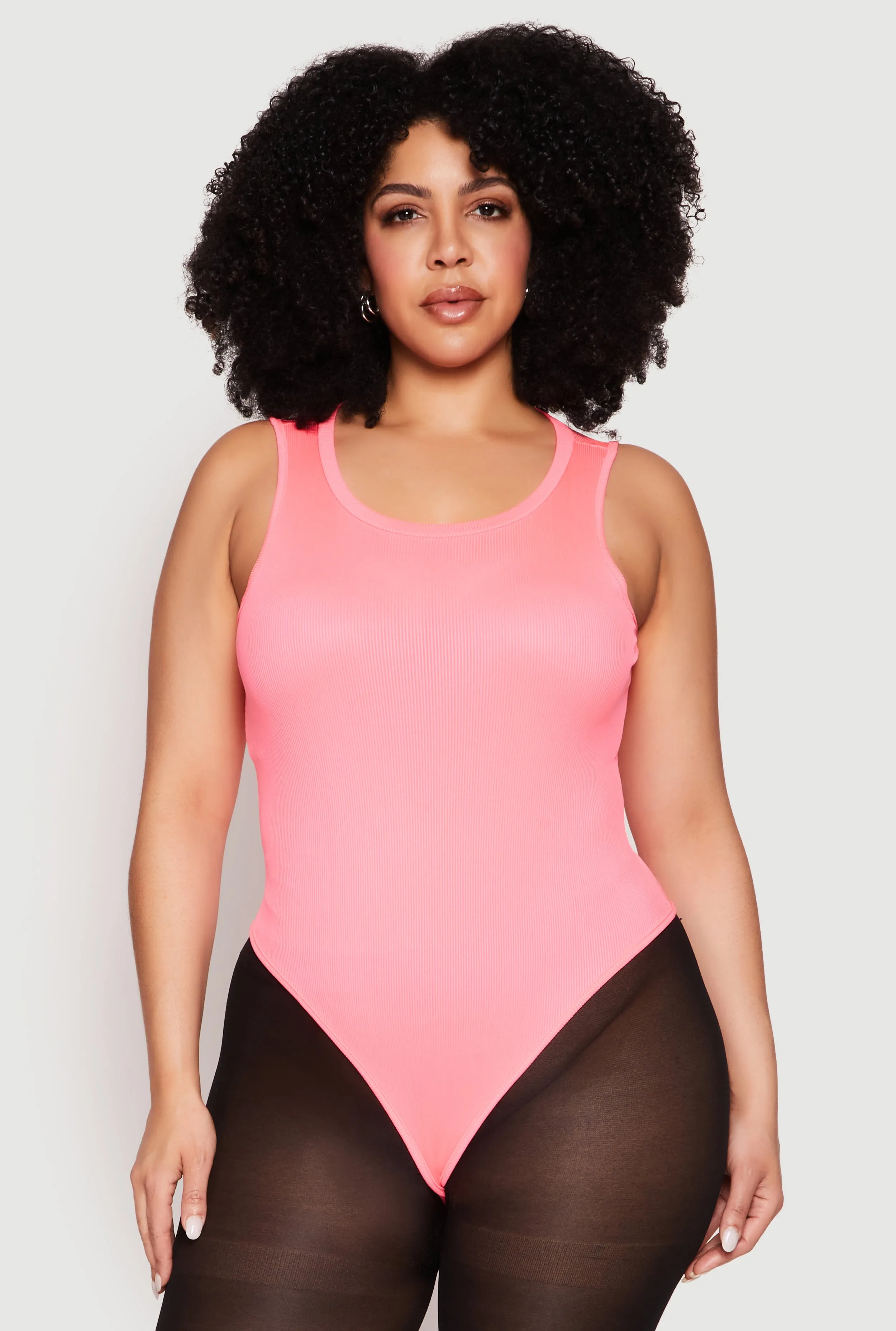 Plus Size Daisy Ribbed Knit Tank Thong Bodysuit sold by Rainbow product image thumbnail 2