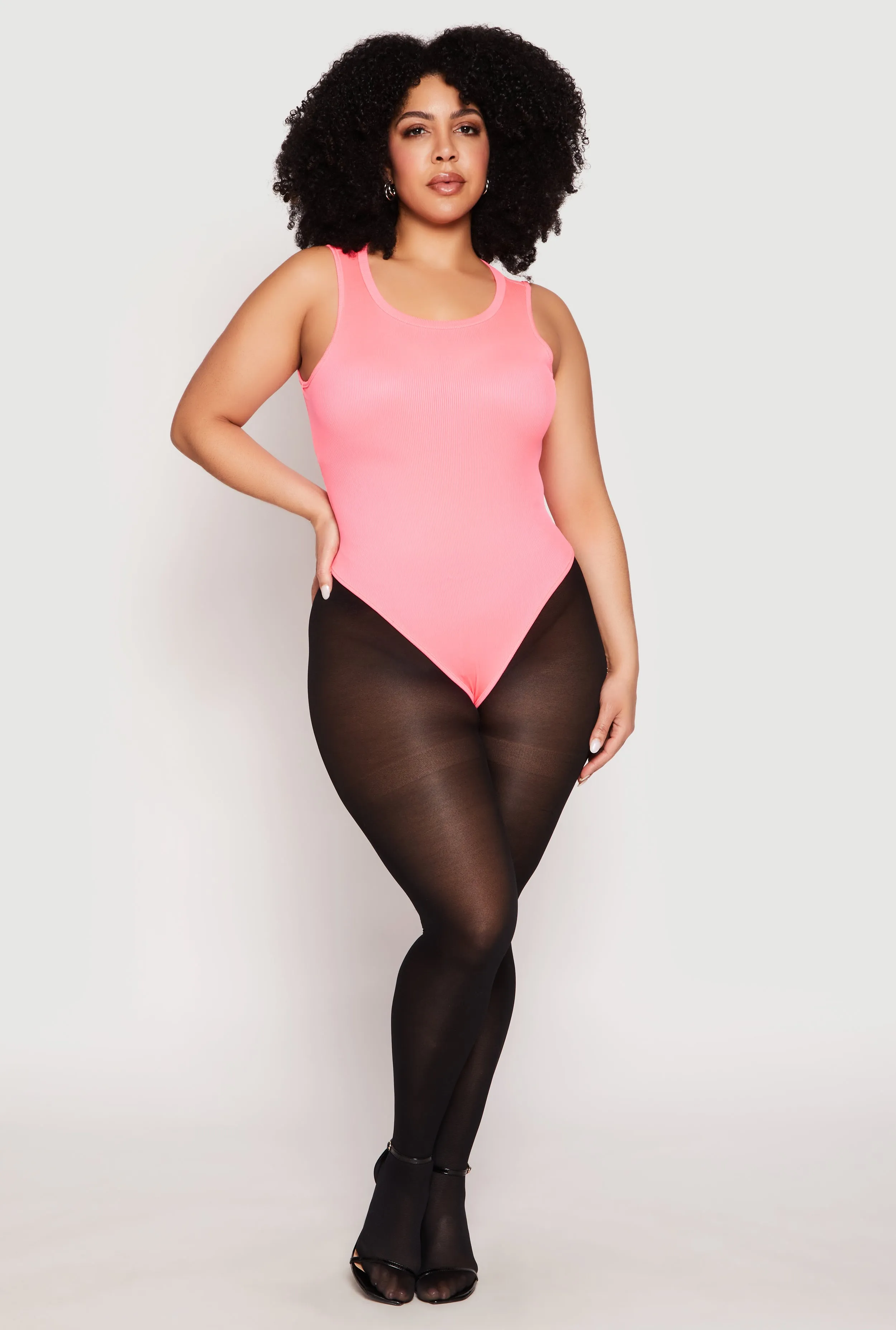 Plus Size Daisy Ribbed Knit Tank Thong Bodysuit sold by Rainbow