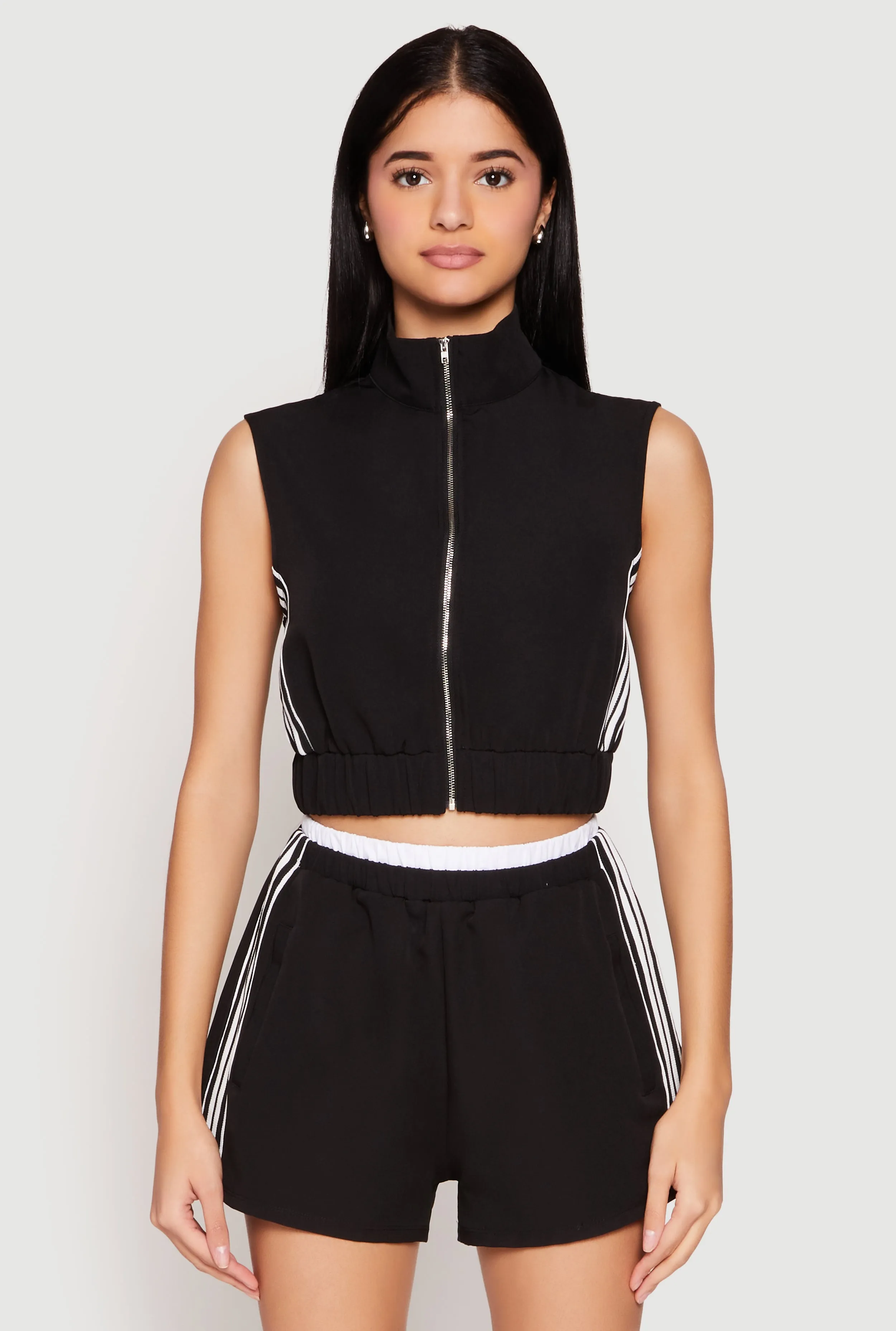 Side Stripe Sleeveless Zip Up Vest sold by Rainbow