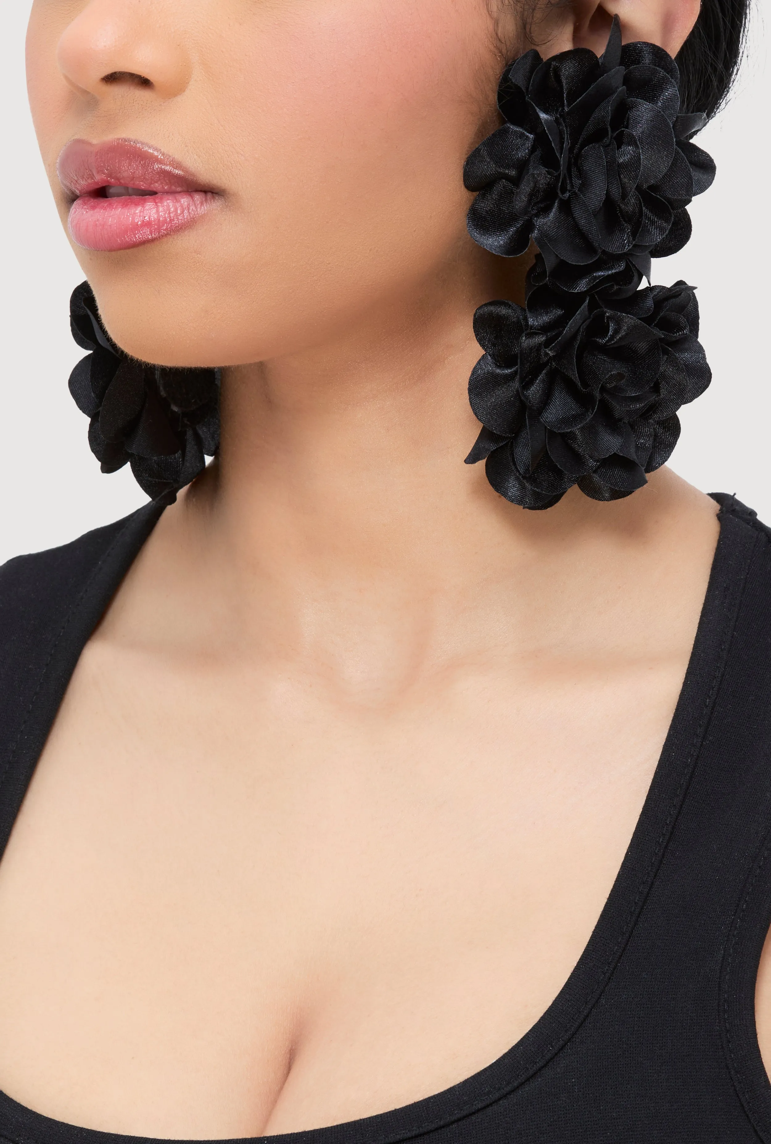 Satin 3D Flower Drop Earrings sold by Rainbow product image thumbnail 2